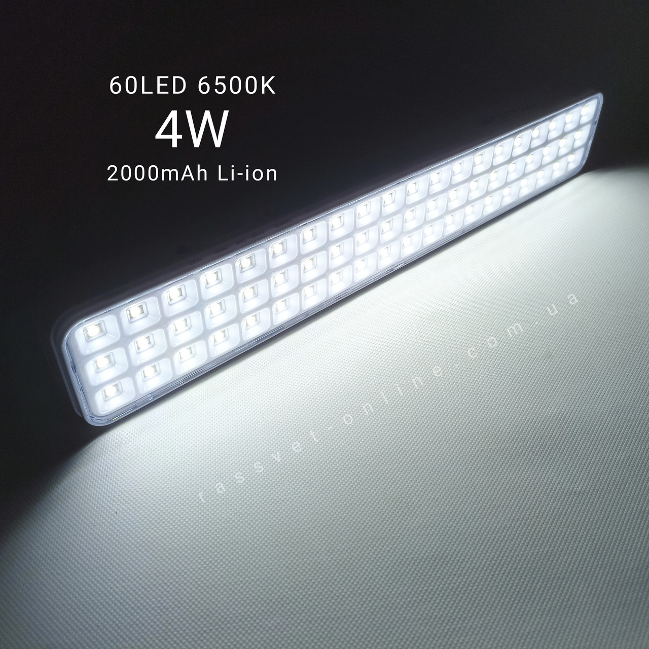 Акумуляторний LED світильник TITANUM TL-EM1108 4W 200Lm 60LED 6500K 3.7V 2000mAH Li-ion 340х55х30мм (аварійний) світлодіодний