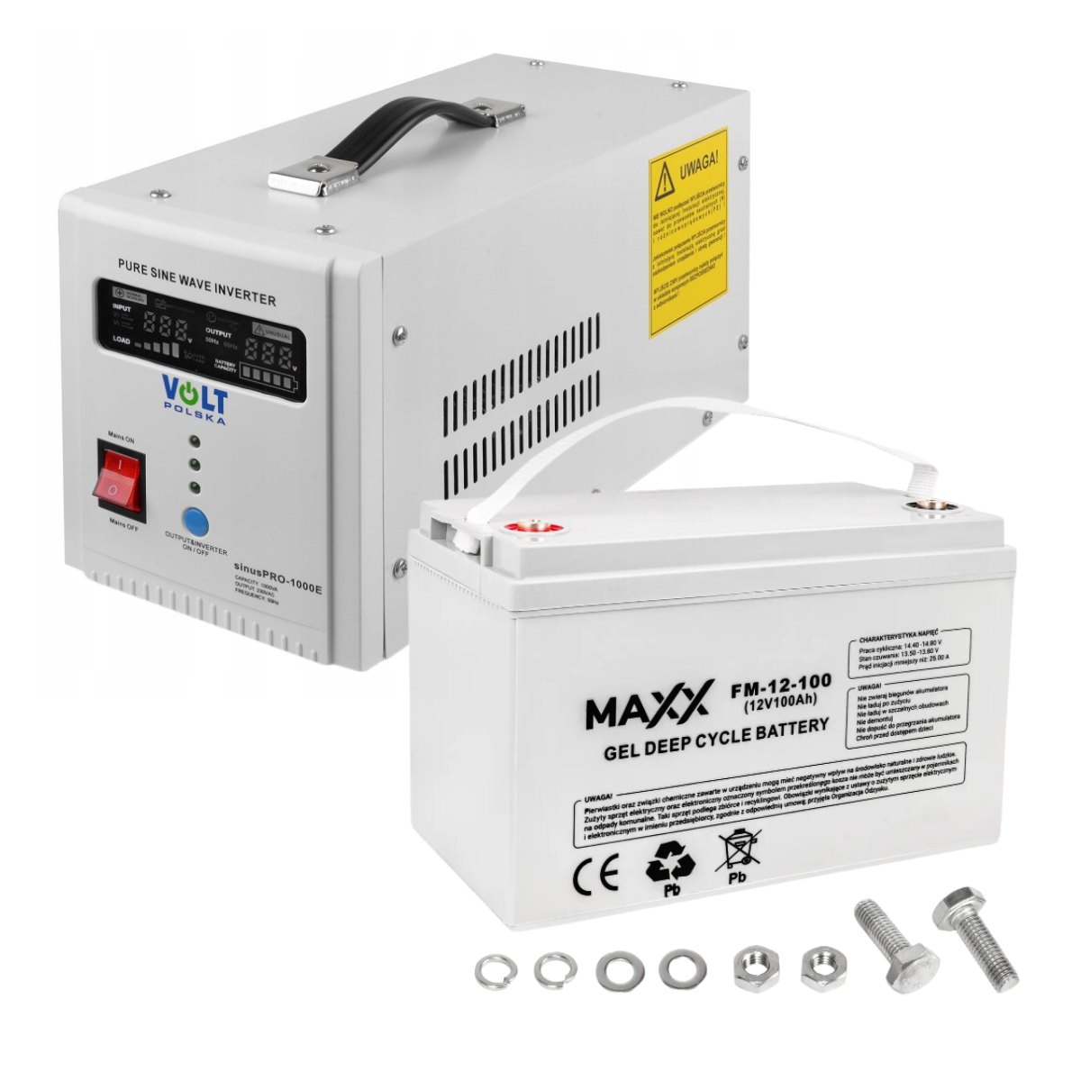 Комплект Volt Polska SINUS PRO 1000E W 12/230V 700/1000W + Акумулятор гелевий 4SUN MAXX GEL 100 Ah, фото 1