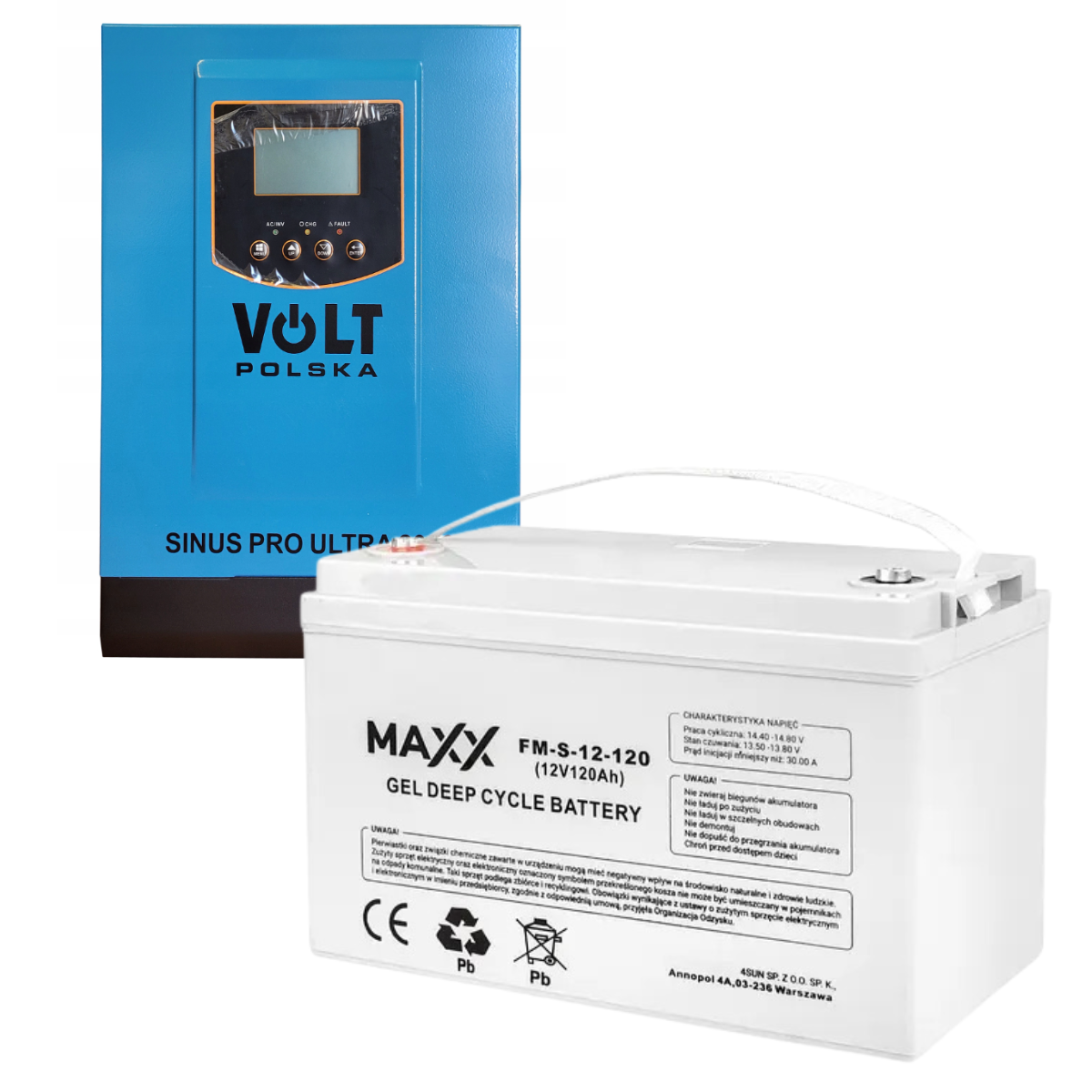 Аварійний комплект Volt Polska ULTRA-HV 2000 12/230V 1600/2400W + Акумулятор гелевий 4SUN MAXX GEL 120 Ah