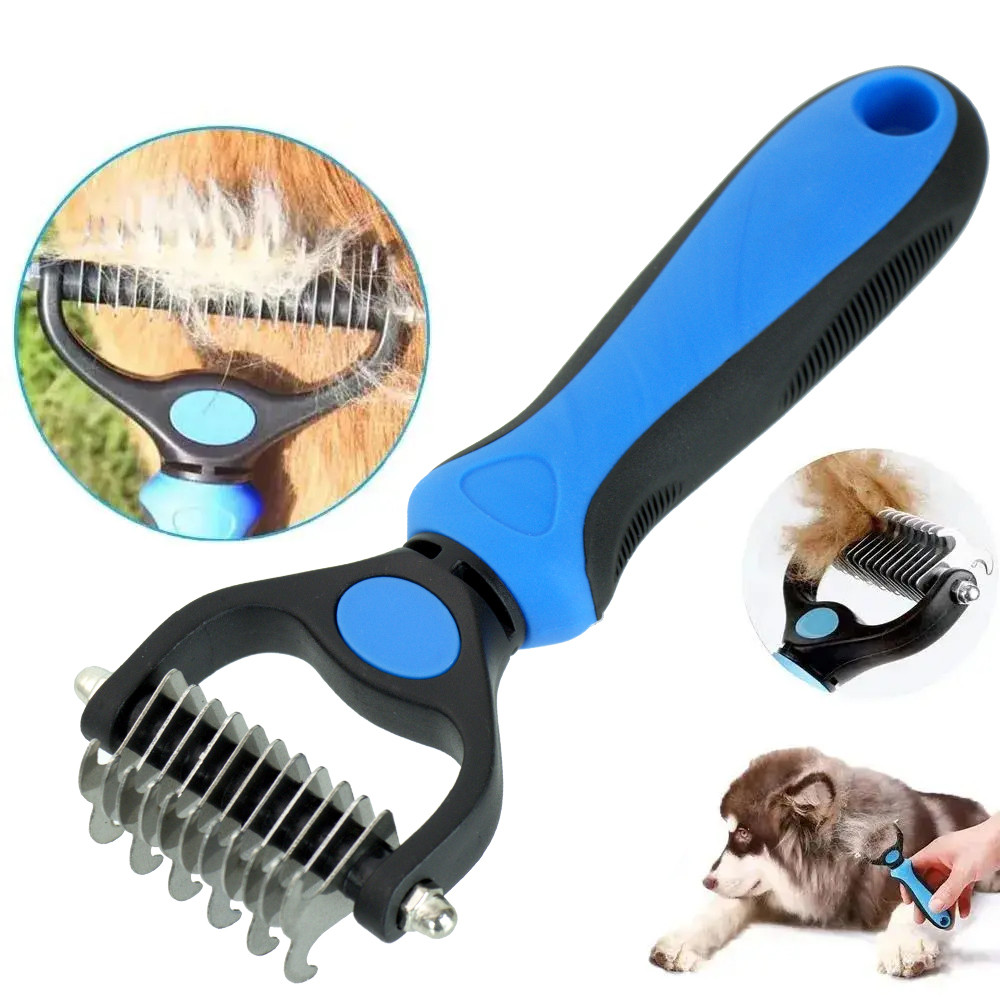 Гребінець-чесалка для котів та собак Дешеддер + колтуноріз (6.7 см) LK201 Blue, фото 1