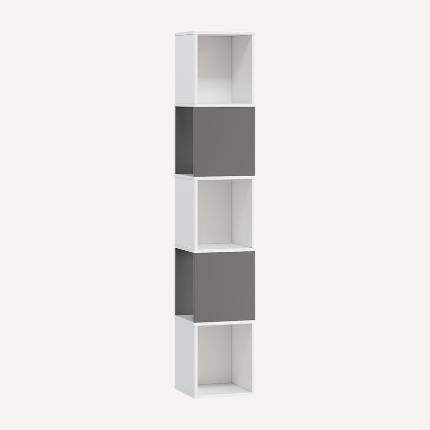 Сучасний стильний вузький відкритий стелаж підлоговий 30 см для книг у вітальню кімнату Laos білий+антрацит