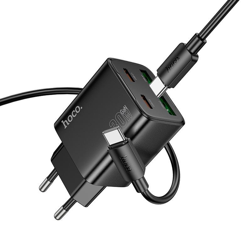 Мережевий зарядний пристрій HOCO N56 + кабель Type-C, 2 USB, 2Type-C, QC і PD 30 W
