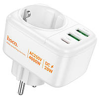 Багатофункціональний зарядний пристрій із розеткою Hoco AC26 4000W 3USB, PD/QC