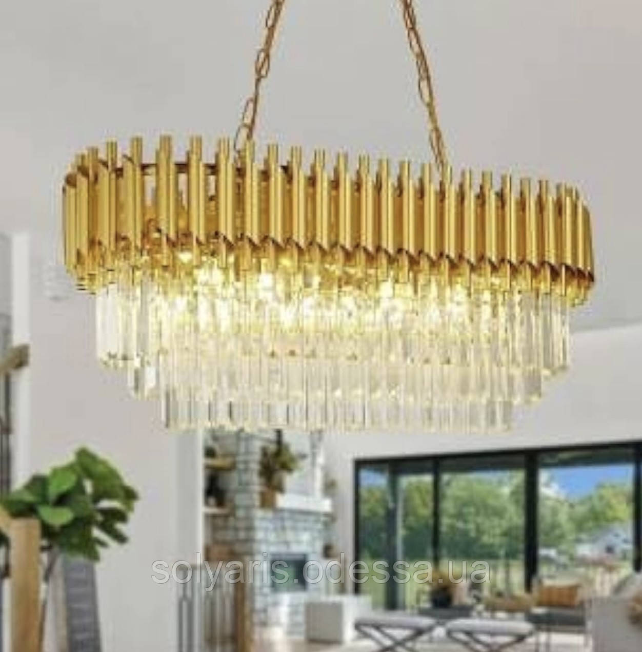 Кришталева люстра овальної форми для вітальні на 8 ламп завдовжки 78 см 221013, фото 1
