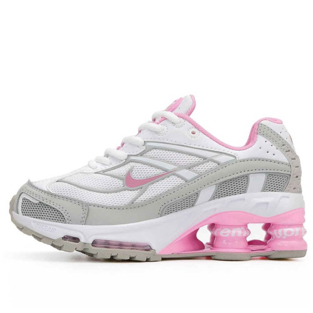 Жіночі кросівки Nike x Supreme Shox Ride 2 White Pink, білі кросівки найк супрім шокс райд 2 з рожевим