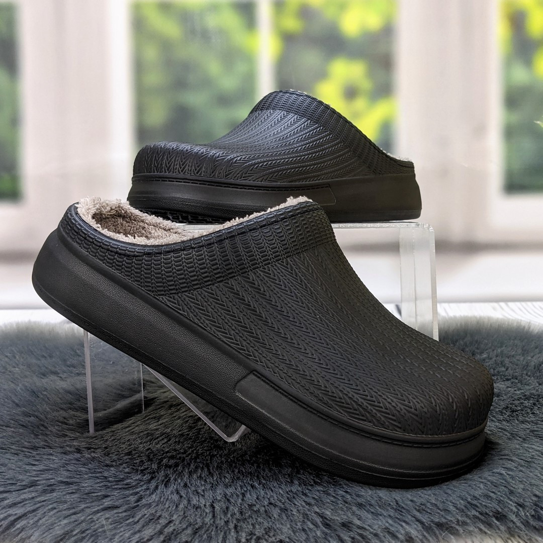 Калоші без задника сабо на хутрі жіночі Крок чорні 4700, фото 1