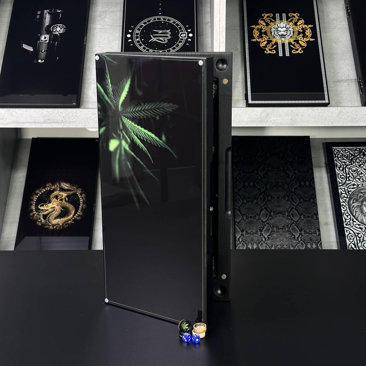 Нарди скляні з деревом Лист 50×24×6см подарункові, фото 1