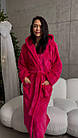 Жіночий довгий махровий халат з капюшоном, м'який теплий халат для дому, пудровий, фото 5