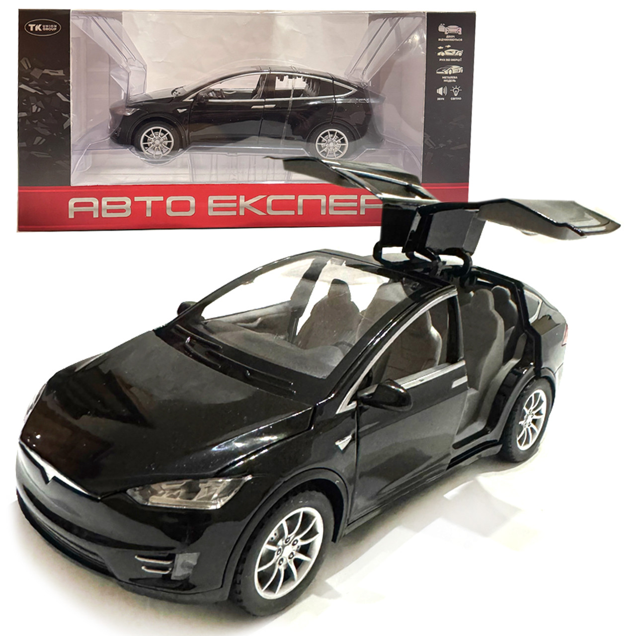 Машина металева Tesla Model 5 Тесла чорна 1:22 світло звук відч двері баг капот 21*8*7см (RS-66012), фото 1