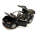 Машина металева Tesla Model 5 Тесла чорна 1:22 світло звук відч двері баг капот 21*8*7см (RS-66012), фото 5