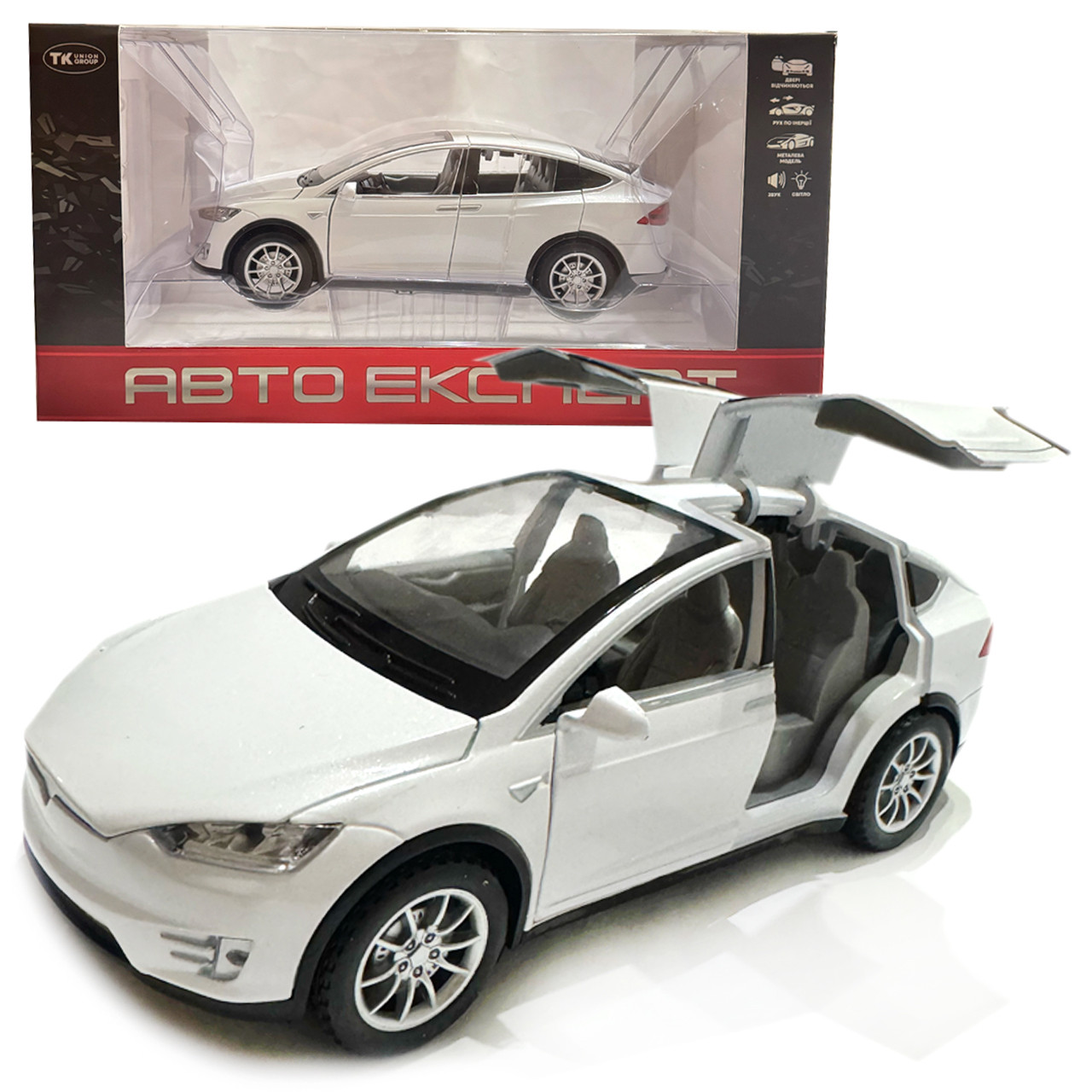 Машина металева Tesla Model 5 Тесла біла 1:22 світло звук відч двері баг капот 21*8*7см (RS-66012), фото 1