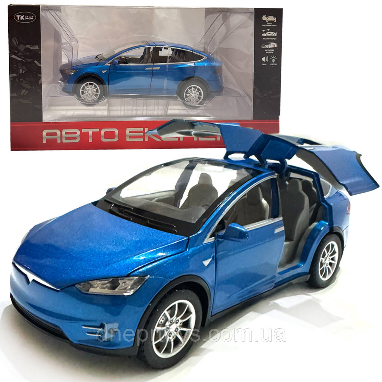 Машина металева Tesla Model 5 Тесла синя 1:22 світло звук відч двері баг капот 21*8*7см (RS-66012), фото 1