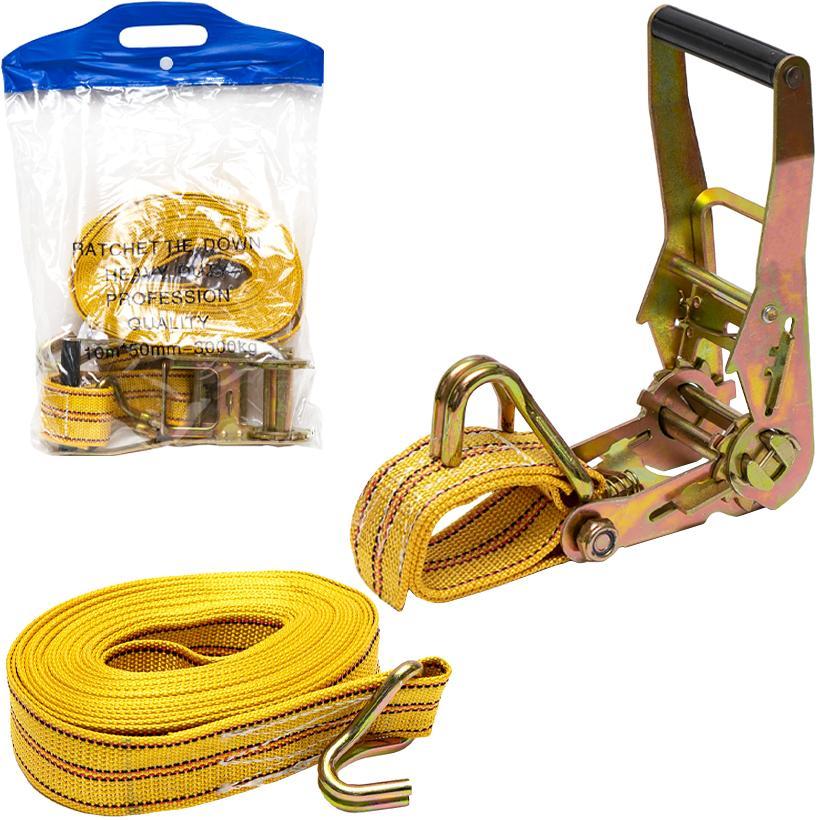 Ремінь стяжний для кріплення вантажу з тріскачкою (храповий механізм) 10м х 50мм 3000кг