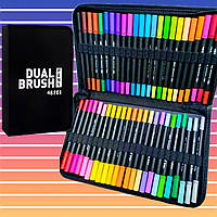 Акварельні маркери 48 шт. із пензликом для малювання скетчингу Набір двосторонніх маркерів у кейсі пенала