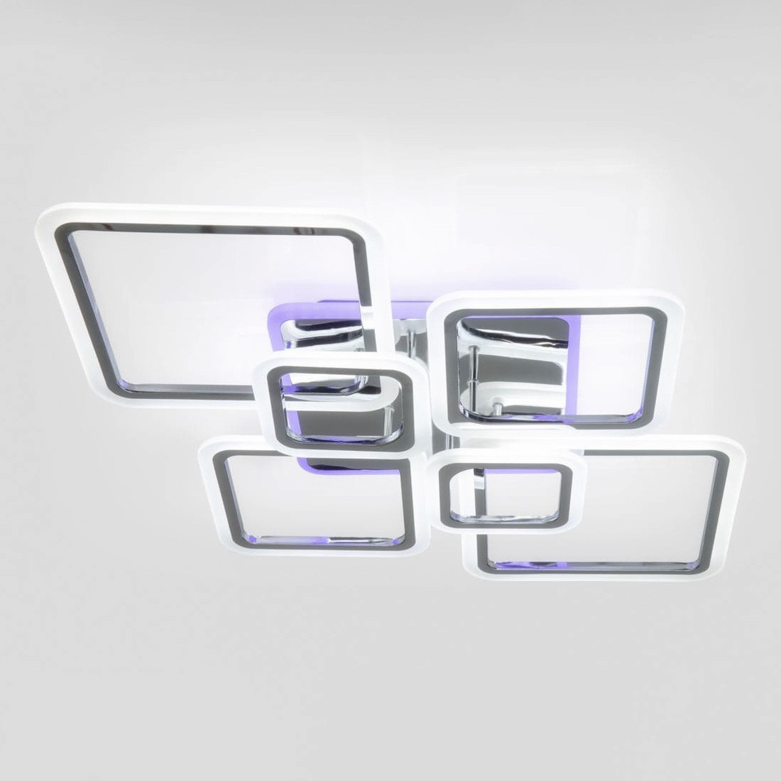 Срібляста LED люстра 159W з пультом та RGB-підсвічуванням, 6 ромбів, до 23 м²