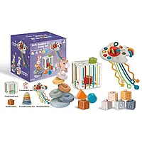 Набір брязкальця для розвитку Монтессорі, сенсорні кубики, пірамідка, пальчикові ігри (склад)