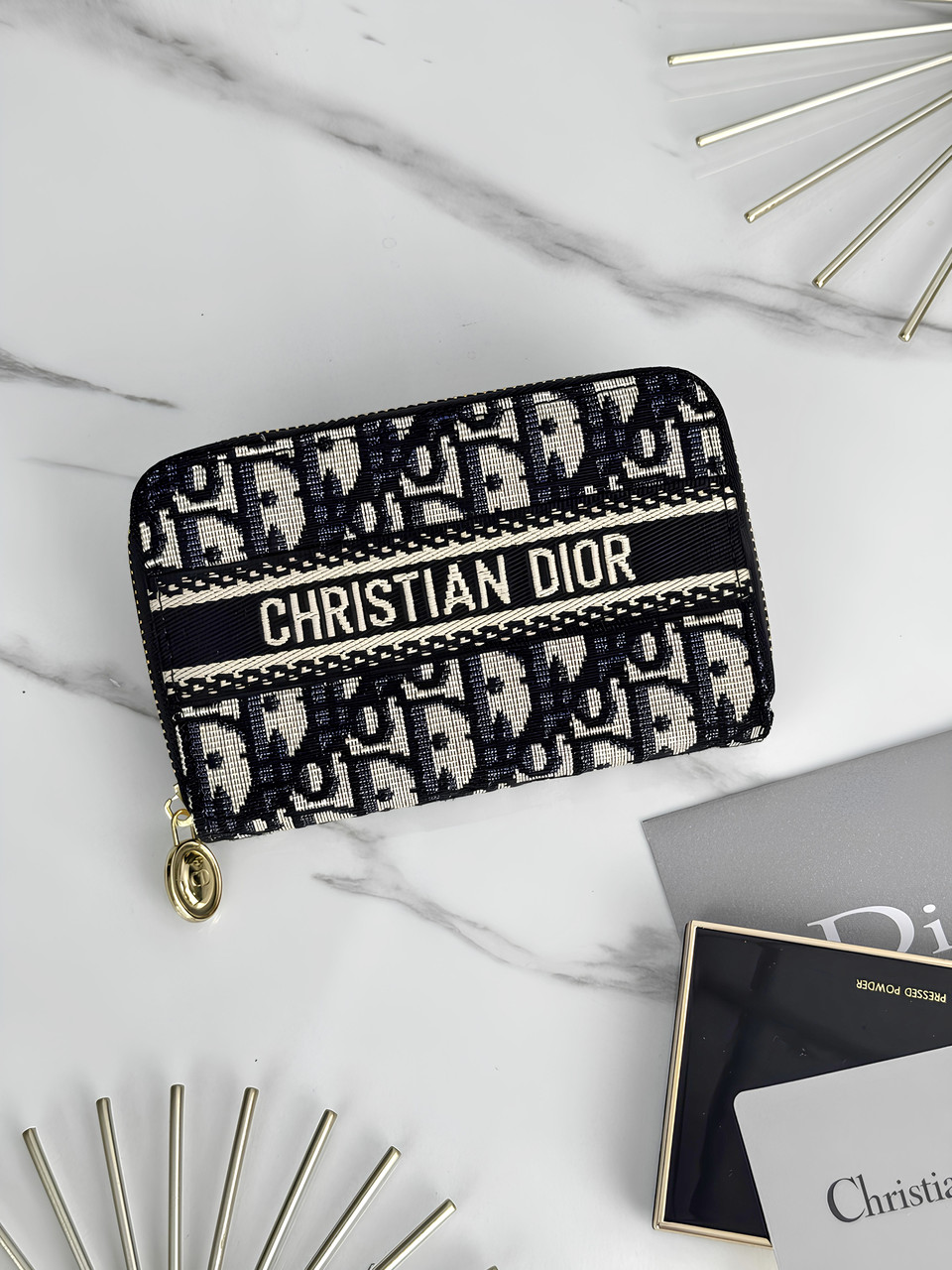 Гаманець Dior жіночий Гаманець Діор синій текстильний з написом, фото 1