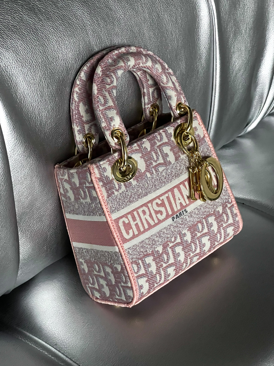 Жіноча сумка Леді Діор рожевий класичний міні Преміум'якість Christian Dior, фото 1