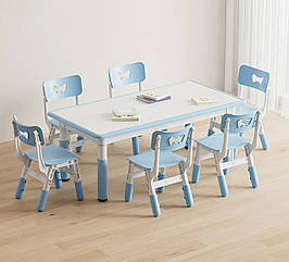 Регульований столик з мольбертом Terrio та 6 стільців ( Блакитний)