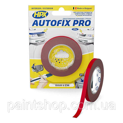 Стрічка двостороння акрилова HPX Autofix PRO HSA 6 мм х 2 м Cіра блістер, фото 1