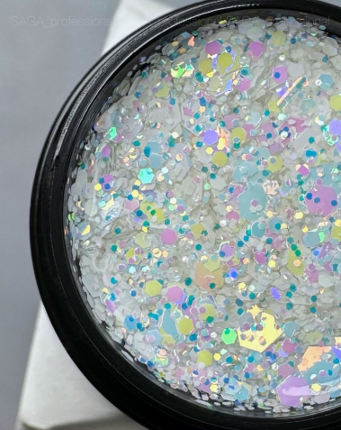 Гель-лак Saga Galaxy Glitter № 9 прозорий з голографічними молочними глітерними частинками, фото 1