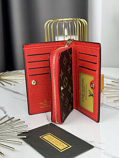 Жіночий гаманець Louis Vuitton коричневий + червоний Луї Віттон книжка