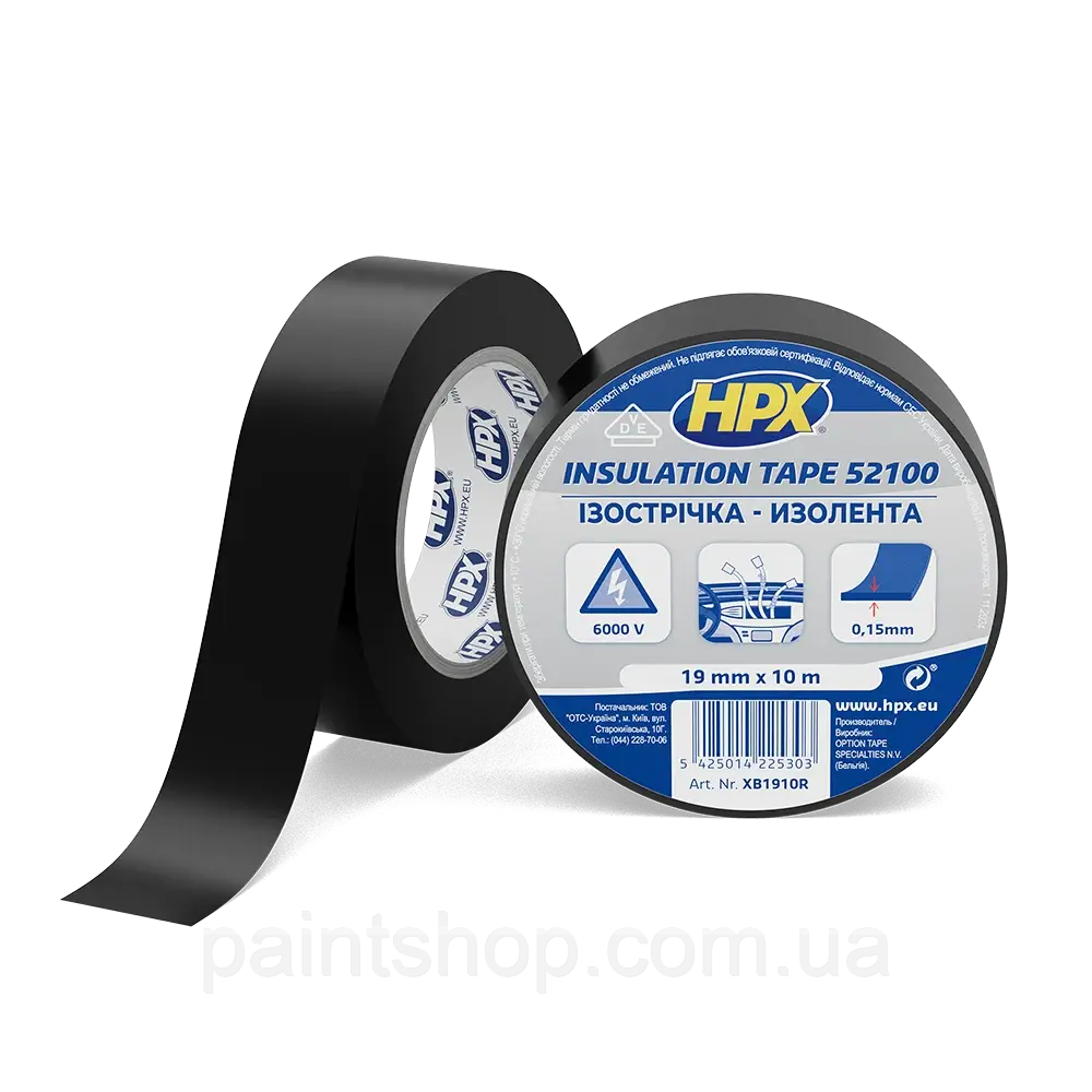 Стрічка ПВХ ізоляційна HPX 52100 19 мм х 10 м Чорна плівка, фото 1