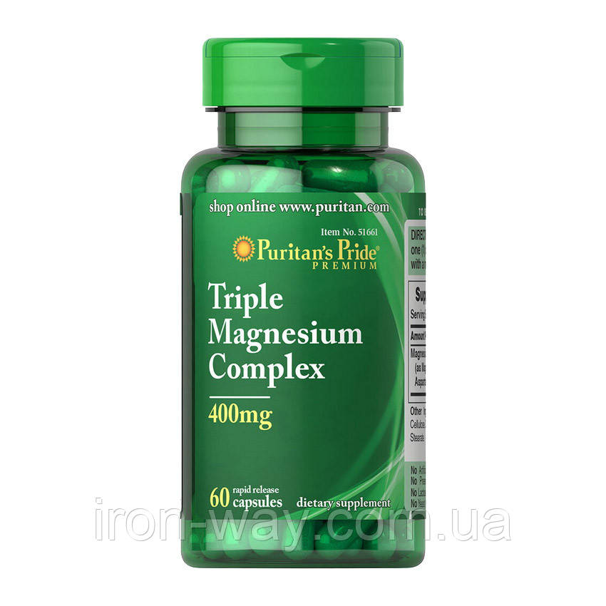 Puritan's Pride Triple Magnesium Complex 400 mg (60 caps), фото 1