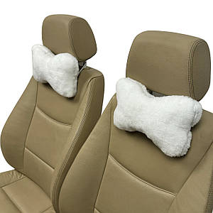 Автомобільні подушки на підголівник з еко-хутра в салон автомобіля Білі 2 шт