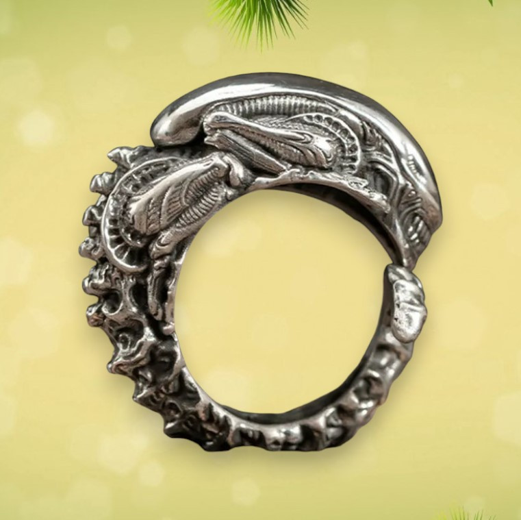 Сріблясте кільце Монстр з фільму Чужий регульований розмір, фото 1