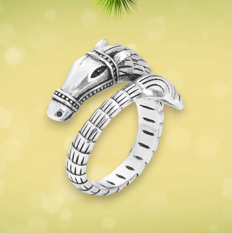 Каблучка срібляста у вигляді коня розмір регульований, фото 1