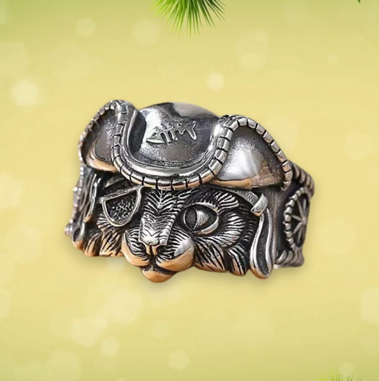 Каблучка срібляста у вигляді котика пірата розмір регульований, фото 1