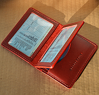 Кожаная обложка на автодокументы права и техпаспорт красная, Обложки на ID пластиковый паспорт GP красные MI-3