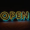 Неонова вивіска OPEN (відчинено) з кольоровими літерами 600 х 200 мм із пультом, фото 9