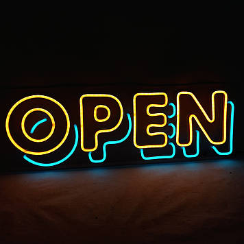 Неонова вивіска OPEN (відчинено) з кольоровими літерами 600 х 200 мм із пультом