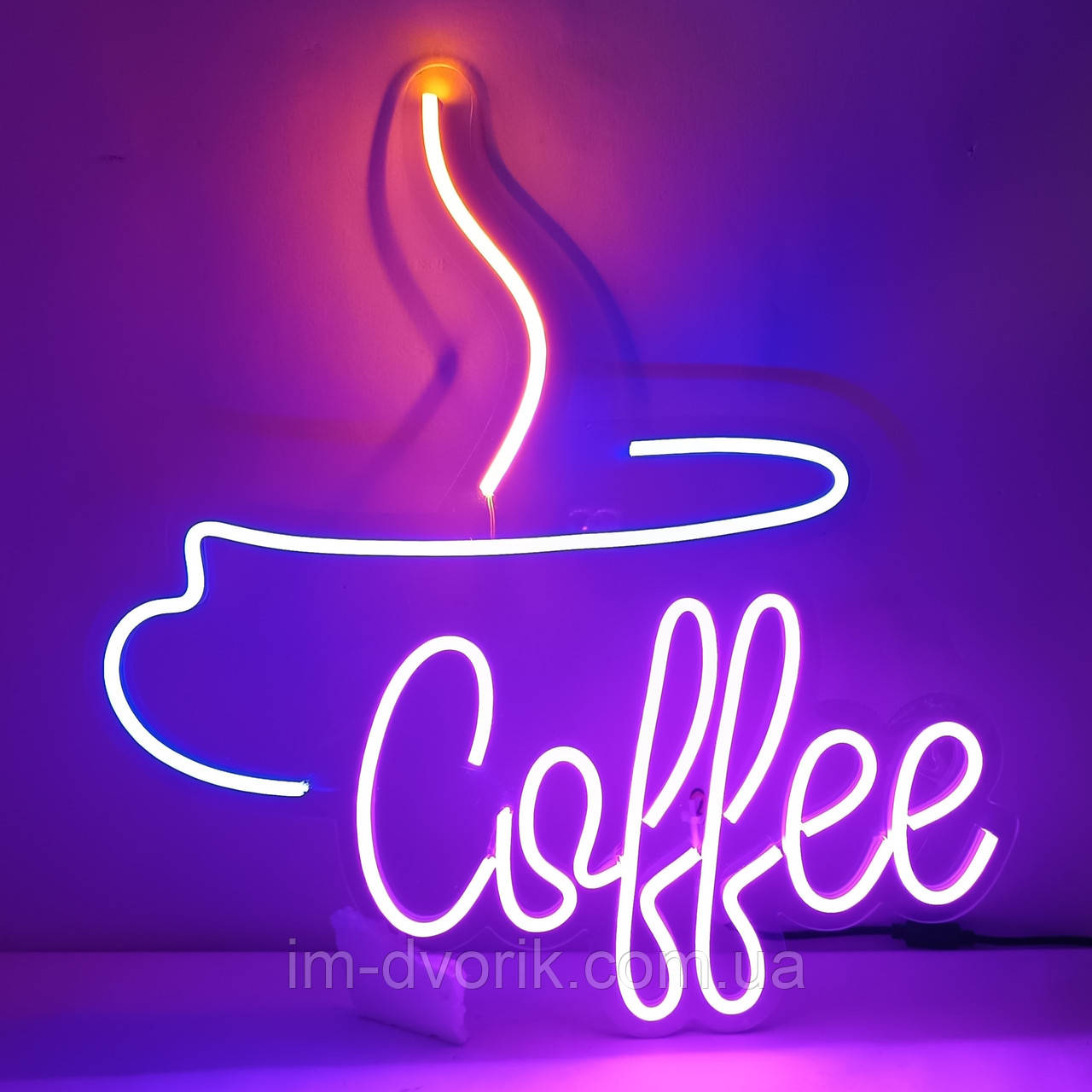 Вивіска Coffee горнятко неонова led neon кольорова 435х408 мм з пультом, фото 1