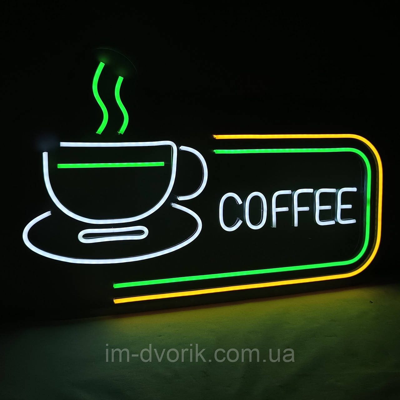 Вивіска Coffee чашка неонова led neon різнобарвна 600х370 мм із пультом, фото 1