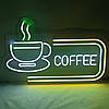 Вивіска Coffee чашка неонова led neon різнобарвна 600х370 мм із пультом, фото 3