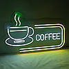 Вивіска Coffee чашка неонова led neon різнобарвна 600х370 мм із пультом, фото 4