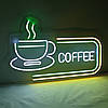 Вивіска Coffee чашка неонова led neon різнобарвна 600х370 мм із пультом, фото 5