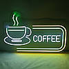 Вивіска Coffee чашка неонова led neon різнобарвна 600х370 мм із пультом, фото 6
