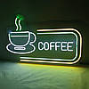 Вивіска Coffee чашка неонова led neon різнобарвна 600х370 мм із пультом, фото 8