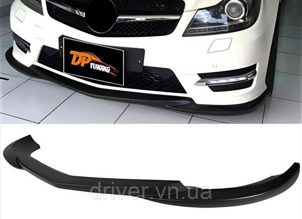 Накладка на передний бампер DPT V2 (2011-2015, черный глянец) для Mercedes C-class W204