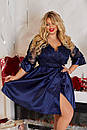 Вечірня синя коротка сукня на запах з мереживом батал, фото 5