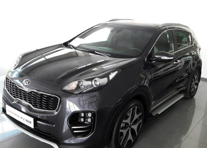 Бічні пороги Allmond Grey на Kia Sportage 2015-2021 Пороги майданчика Кіа Спортейдж 2 шт.
