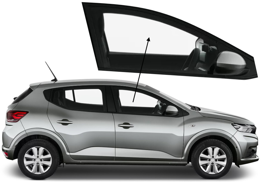 Бічне скло Renault Sandero 2021-2024 передніх дверей праве, фото 1