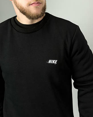 Чоловічий теплий світшот Nike чорний | зимова спортивна брендова кофта Найк утеплена на флісі, фото 4