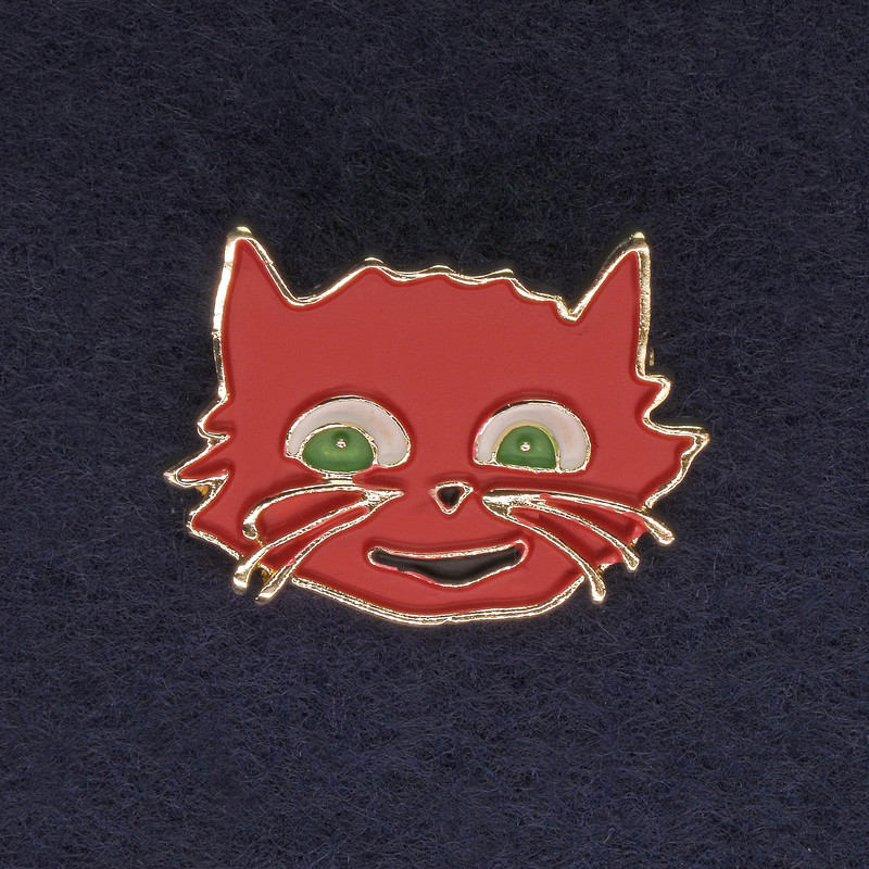 Брошка Кішка колір червоний зелений золотистий метал 27х22мм+-, фото 1