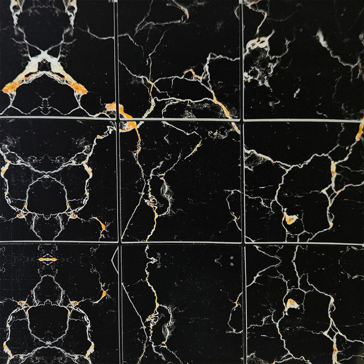 Панель пластикова стінова мозаїка ПЕТ Чорний мармур з прожилками 300х300х4мм плитка самоклейка ПВХ покриття, фото 1