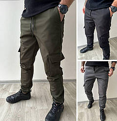 Чоловічі штани карго теплі на флісі модні плащівка на гумці, хакі, чорні, сірі, р. 46/48, 50/52, 54/56